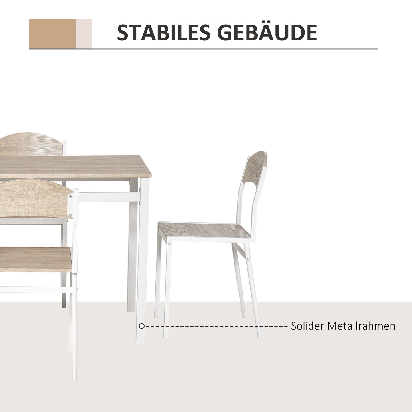 HOMCOM 5-teilige Essgruppe Esstisch mit 4 Stühlen Platzsparend Küchentisch-Set Sitzgruppe für Esszimmer, Küche, Grau+Weiß