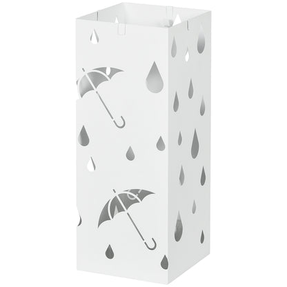 HOMCOM Schirmständer, 4 Haken, Tropfschale, Stahl, Weiß