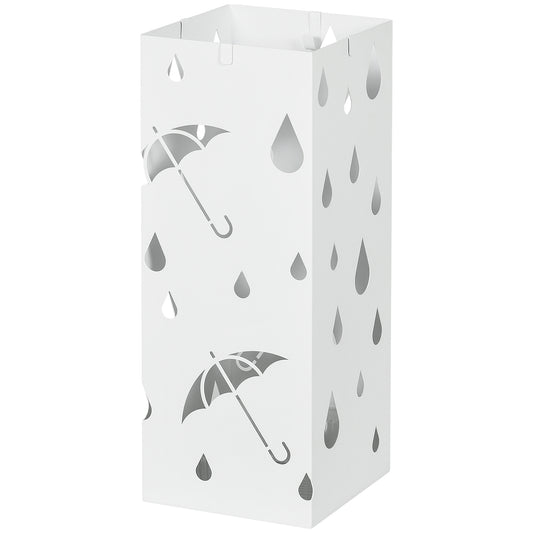 HOMCOM Schirmständer, 4 Haken, Tropfschale, Stahl, Weiß