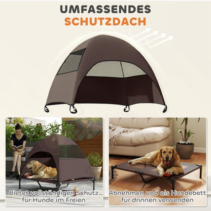 PawHut Hundeliege Outdoor mit Dach, Erhöhtes Hundebett für Große Hunde, 91 x 76 x 90 cm, Kaffee
