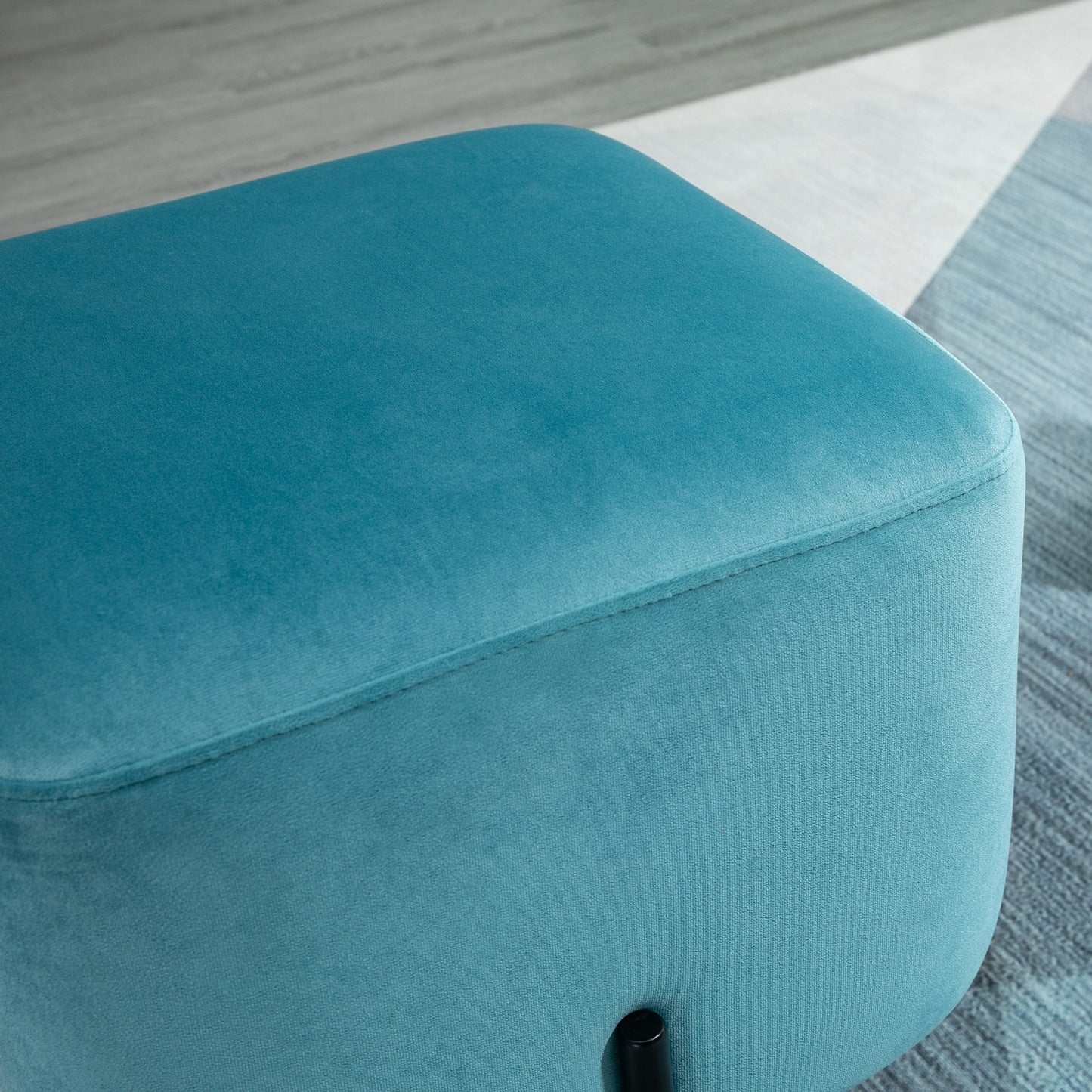 HOMCOM Fußhocker Fußstütze gepolstert Polyester Stahl Schaumstoff Türkis 44,5 x 44,5 x 41,5 cm