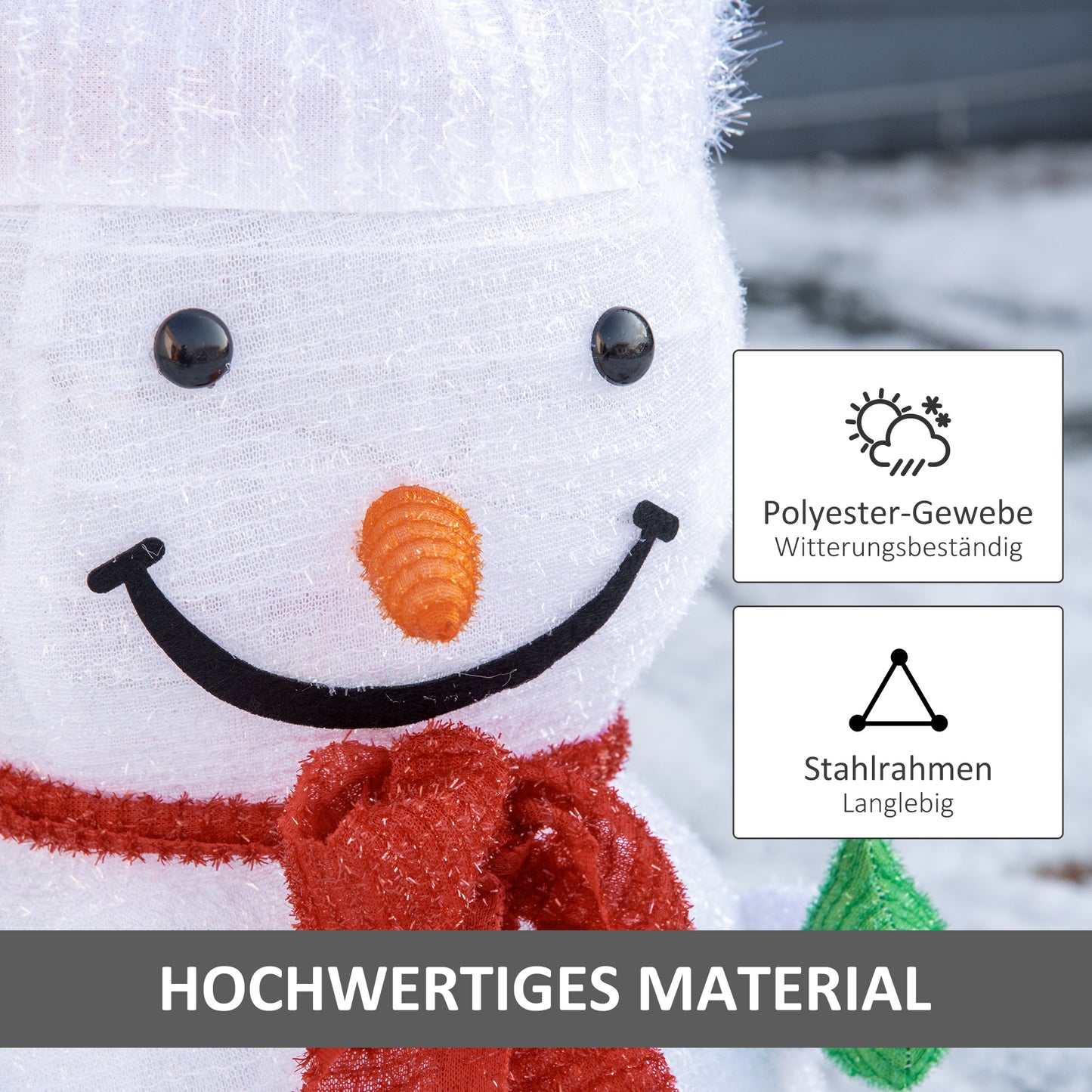 Outsunny Weihnachtsdekoration Schneemann Outdoor.Weihnachtsdeko Weihnachtslicht, inkl. LEDS, 30 cm x 30 cm x 51 cm, Rot+Weiß
