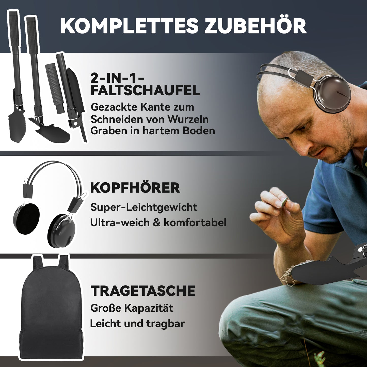 Outsunny Metalldetektor für Erwachsene 5 Modi Tragbar Ortungsgerät mit Alarm Spule LCD-Display IP68 Wasserdicht Dunkelgrau