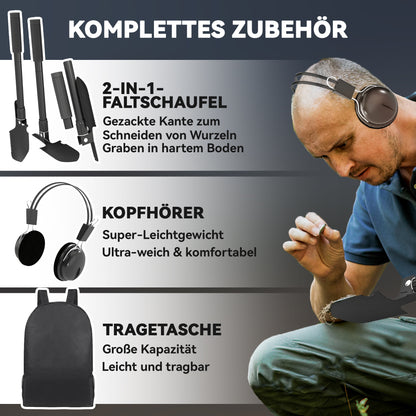 Outsunny Metalldetektor für Erwachsene 5 Modi Tragbar Ortungsgerät mit Alarm Spule LCD-Display IP68 Wasserdicht Dunkelgrau