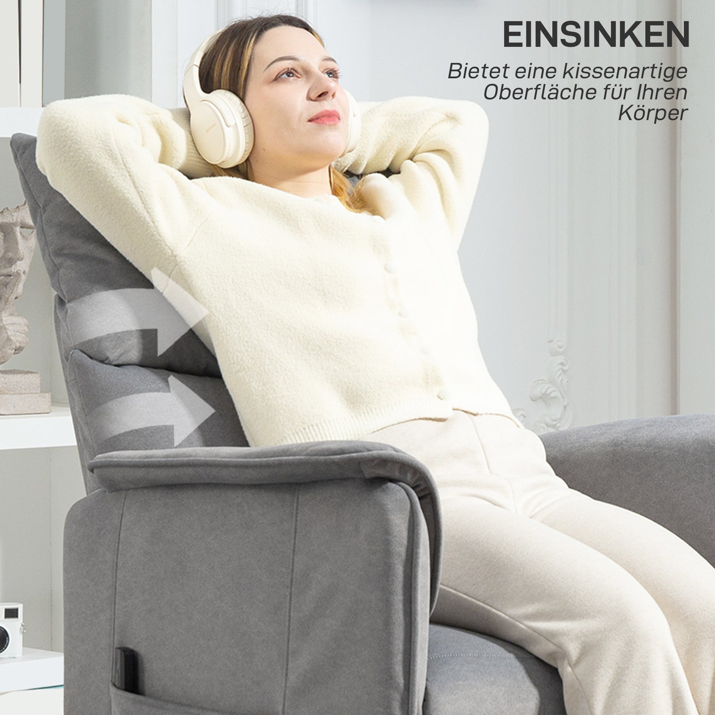 HOMCOM Relaxsessel mit leisem Motor, Polstersessel mit robusten Stoffbezug, Memory-Funktion, anpassbare Fußstütze, Grau