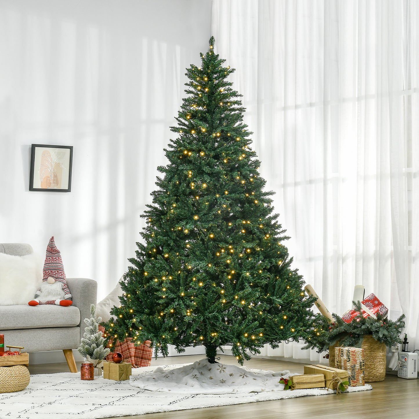 HOMCOM Weihnachtsbaum، 700 مصباح LED دافئ، 2154 Zweige، flammhemmend، Kunststoff/Metall، 210 x 142 سم، Grün