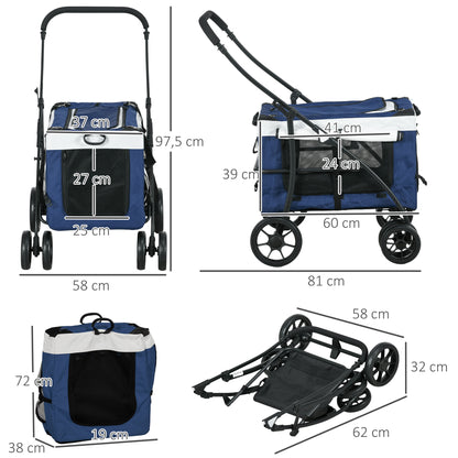 PawHut Hundbuggy Haustierbuggy Haustiertransporter bis 10kg klappbar verstellbare Trageriemen abnehmbarer Korb 81 x 58 x 97,5 سم شوارز + بلاو + فايس