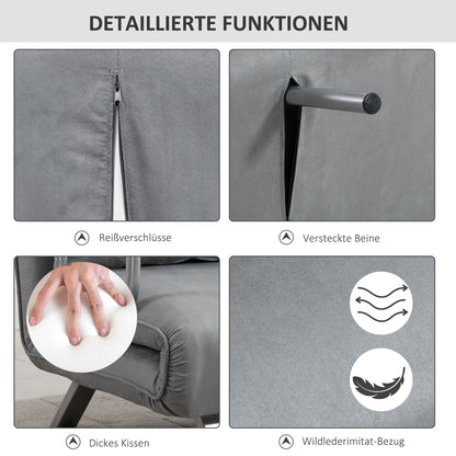 HOMCOM Schlafsofa, Doppelsofa, Gästebett, inklusive 2 Kissen, Grau
