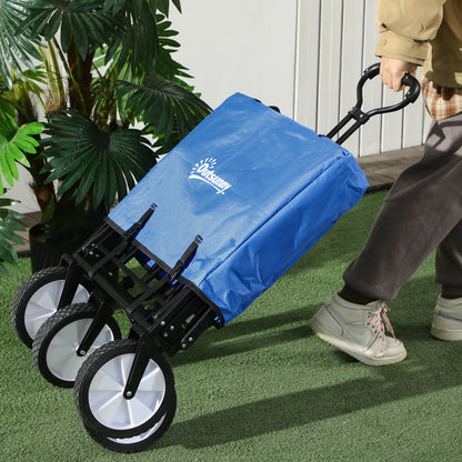 Outsunny Bollerwagen Handwagen mit faltbar Bremsen Verstellbarem Griff Transportwagen 68 KG Belastbar, Strandwagen Gartenwagen für Strand Garten Einkauf Shopping
