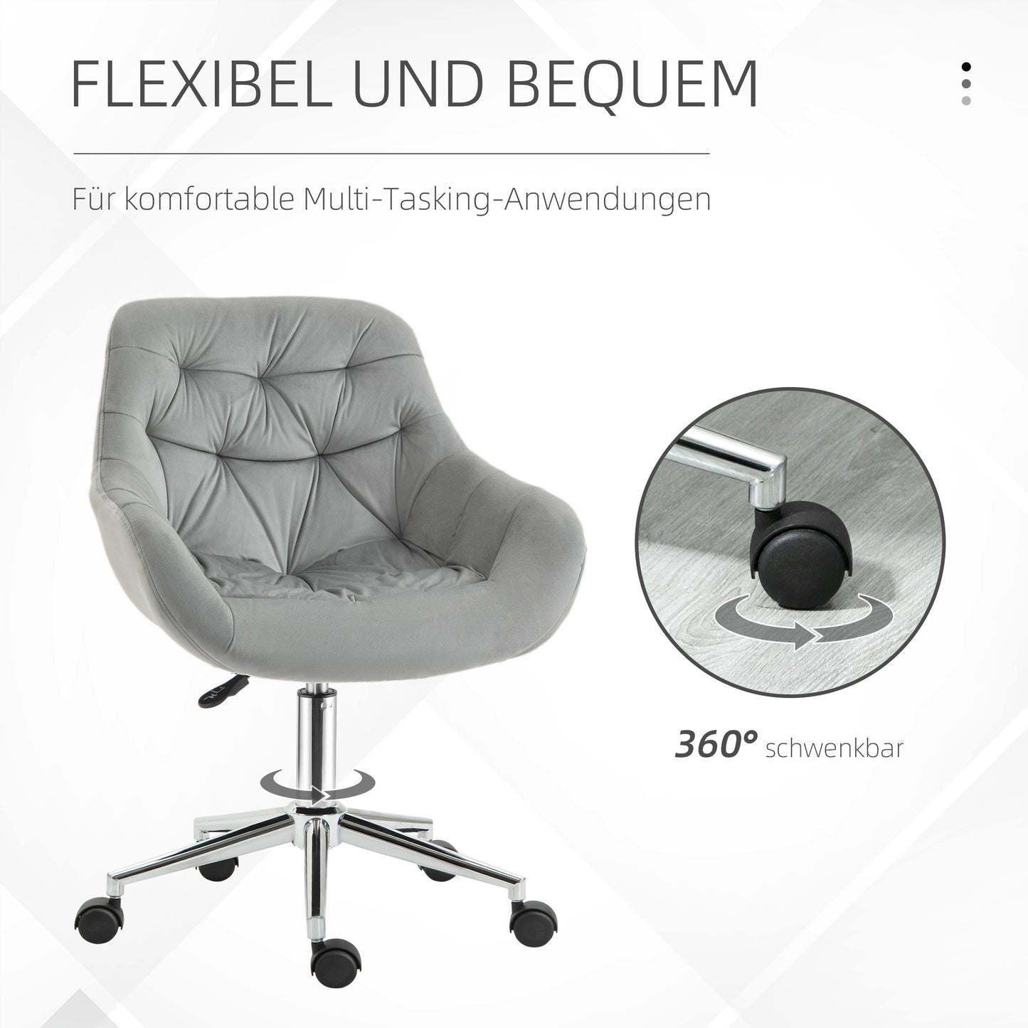 Vinsetto Bürostuhl Chefsessel Drehstuhl Computerstuhl Sitzhöhenverstellung für jüngere Benutzer und Kleines zum Lernen und Spielen Polyester Schaumstoff Metall Nylon Grau 59 x 58 x 80-90 cm