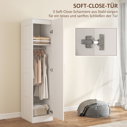HOMCOM Kleiderschrank Mehrzweckschrank mit Kleiderstange, Regal, باب ناعم الإغلاق 40 x 52 x 180 cm Weiß