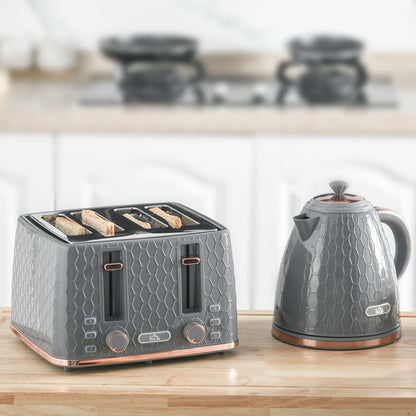 HOMCOM 2-in-1 Küchenset, Toaster und Wasserkocher, mehrere Optionen, 1,7 L, 4 Toastscheiben gleichzeitig, Kunststoff, Grau