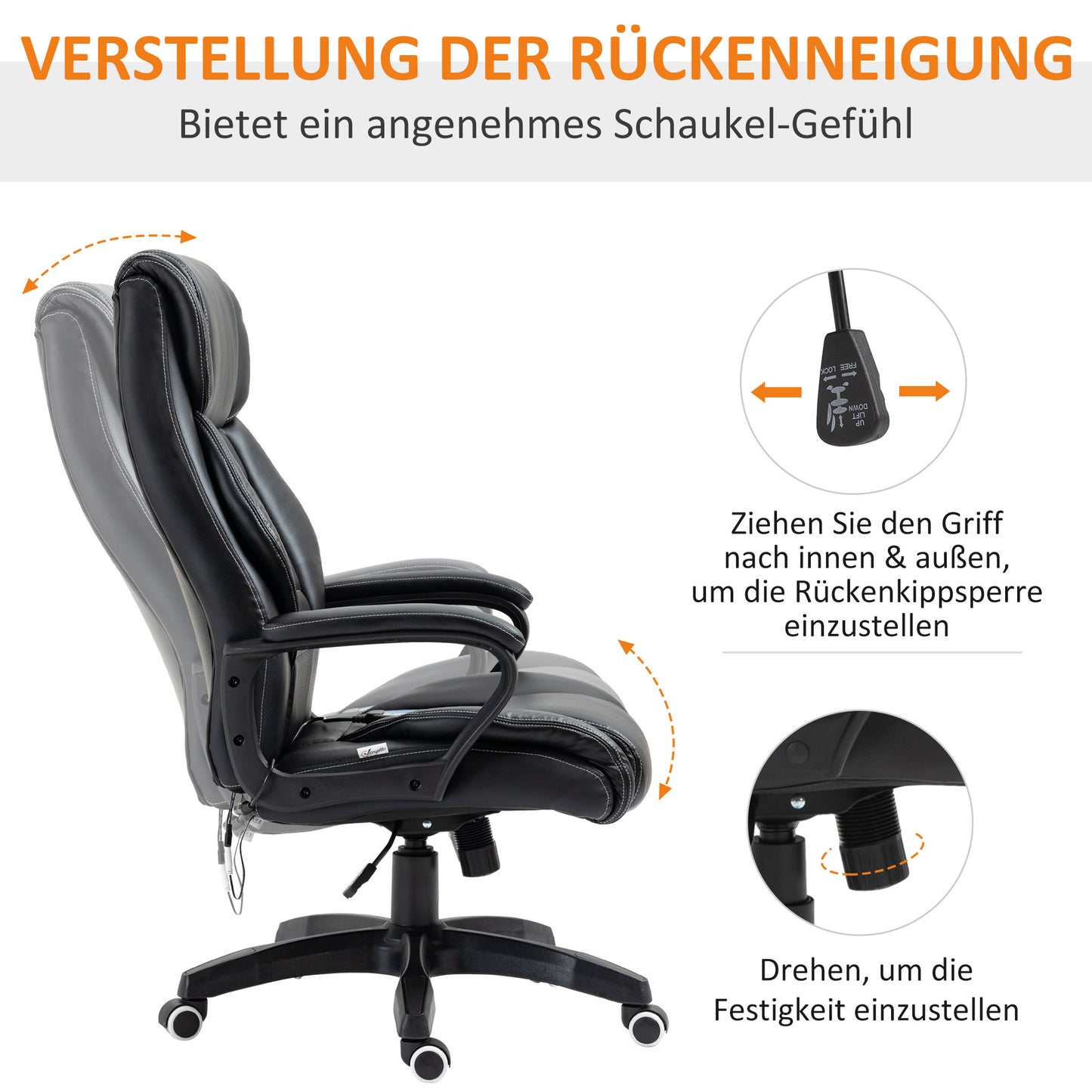 Vinsetto Bürostuhl mit Massage höhenverstellbarer Chefsessel ergonomischer Drehstuhl Gamingstuhl Computerstuhl Massage Sessel 6 Vibrationspunkte Leinen-Gefühl einstellbar Schwarz 66 x 78 x 112-120 cm