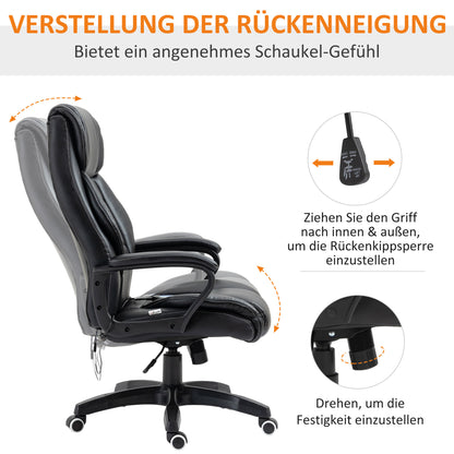 Vinsetto Bürostuhl mit Massage höhenverstellbarer Chefsessel ergonomischer Drehstuhl Gamingstuhl Computerstuhl Massage Sessel 6 Vibrationspunkte Leinen-Gefühl einstellbar Schwarz 66 x 78 x 112-120 cm