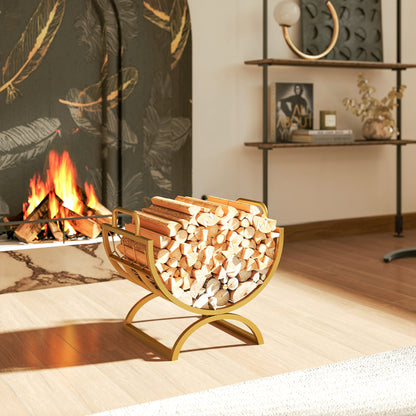 Outsunny Kaminholzregal für innen 46 x 36 x 41cm Brennholzregal für Kamin Ofen Metall Gold