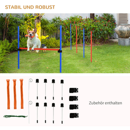 PawHut Hunde-Agility-Trainingsgeräte, Agility-Übungs-Set, Hund Agility Set, Slalom-Hürden-Sprungring für Hunde, 3 in 1 Hundesport Trainingsplatz, Blau+Rot