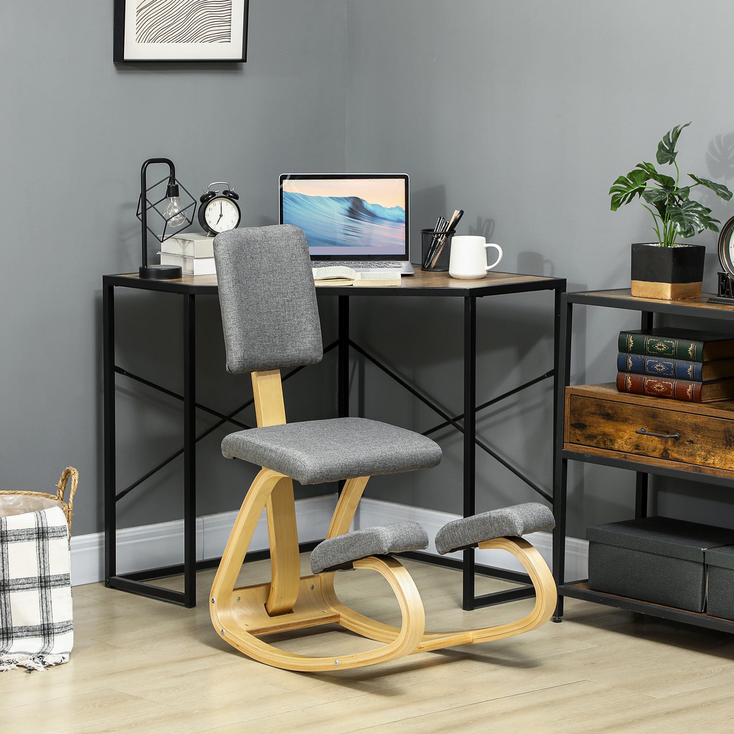 HOMCOM Ergonomischer Kniestuhl, Kniehocker Gesundheitsstuhl für Zuhause, Büro, Meditation Grau