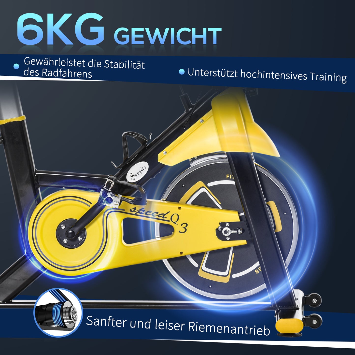 HOMCOM Fahrradtrainer höhenverstellbarer Heimtrainer Fitnessfahrrad Rollentrainer mit Riemenantrieb LCD-Display Stahl ABS Gelb+Schwarz 45,5 x 100 x 101-113 cm