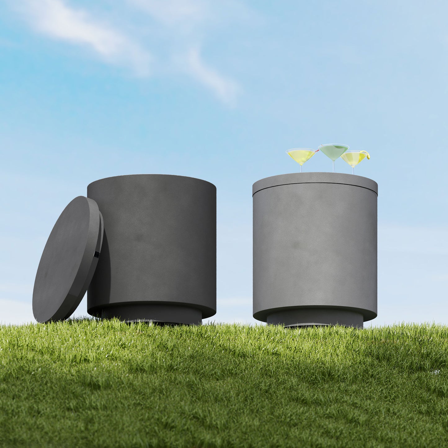 HOMCOM Outdoor-Tisch, Beistelltisch mit Kühler, Eiseimer, Hellgrau