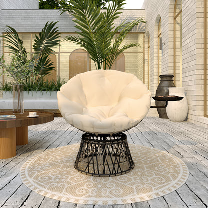 Outsunny Papasansessel Rattan 360° drehbar Korbsessel mit Kissen Durchmesser 90 cm runder Beige