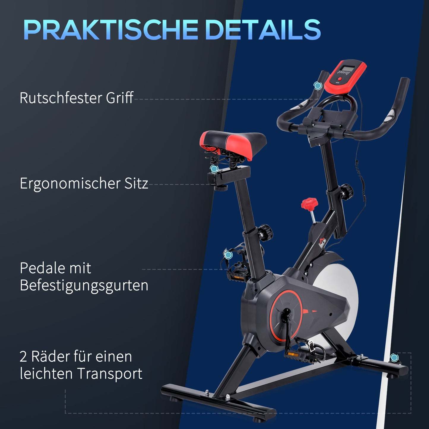 HOMCOM Indoor Cycling Bike Trainer Home Gym Fahrradtrainer Fitnessfahrrad 85 x 46 x 114 cm