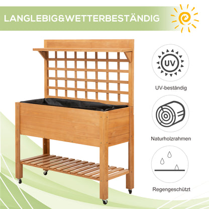 Outsunny Hochbeet Pflanztisch Blumentisch Arbeitstisch Gärtnertisch Gewächshaus Holzpflanztisch für Garten Balkon, 105 x 40 x 135 cm, Tanne, nicht gewebter Stoff, Braun