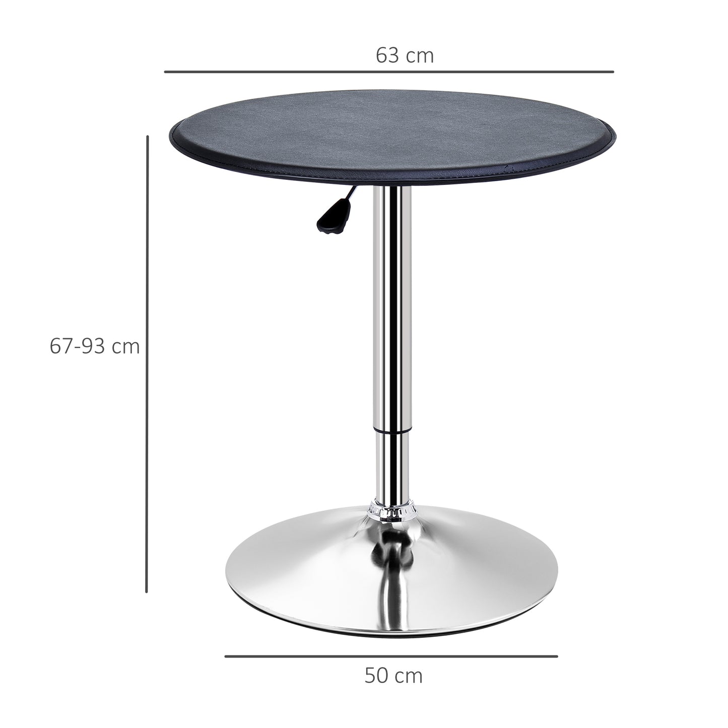 HOMCOM Bartisch, höhenverstellbar, Kunstlederbezug, Vintage-Design, Schwarz + Silber