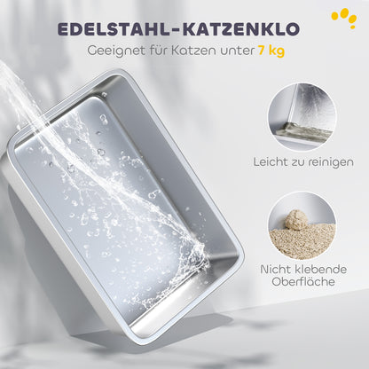 PawHut Katzenklo, Katzentoilette mit Deckel, Streuschaufel, vorne Eingang und ober Ausgang Edelstahl bis 7 kg