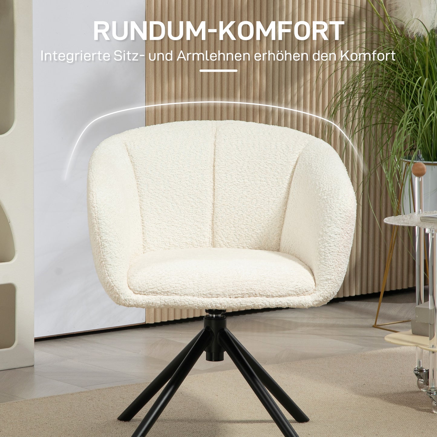 HOMCOM Sessel, Polsterstuhl mit bequemer Sitzschale, drehbar, kuscheliger Bezug, bis 120 kg, Cremeweiß