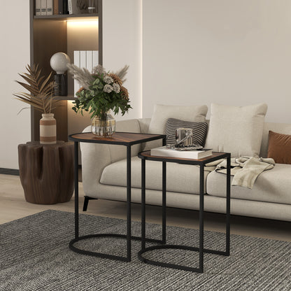 HOMCOM Satztisch-Set، Beistelltische، Metallrahmen، Tischplatte in Holzoptik، براون