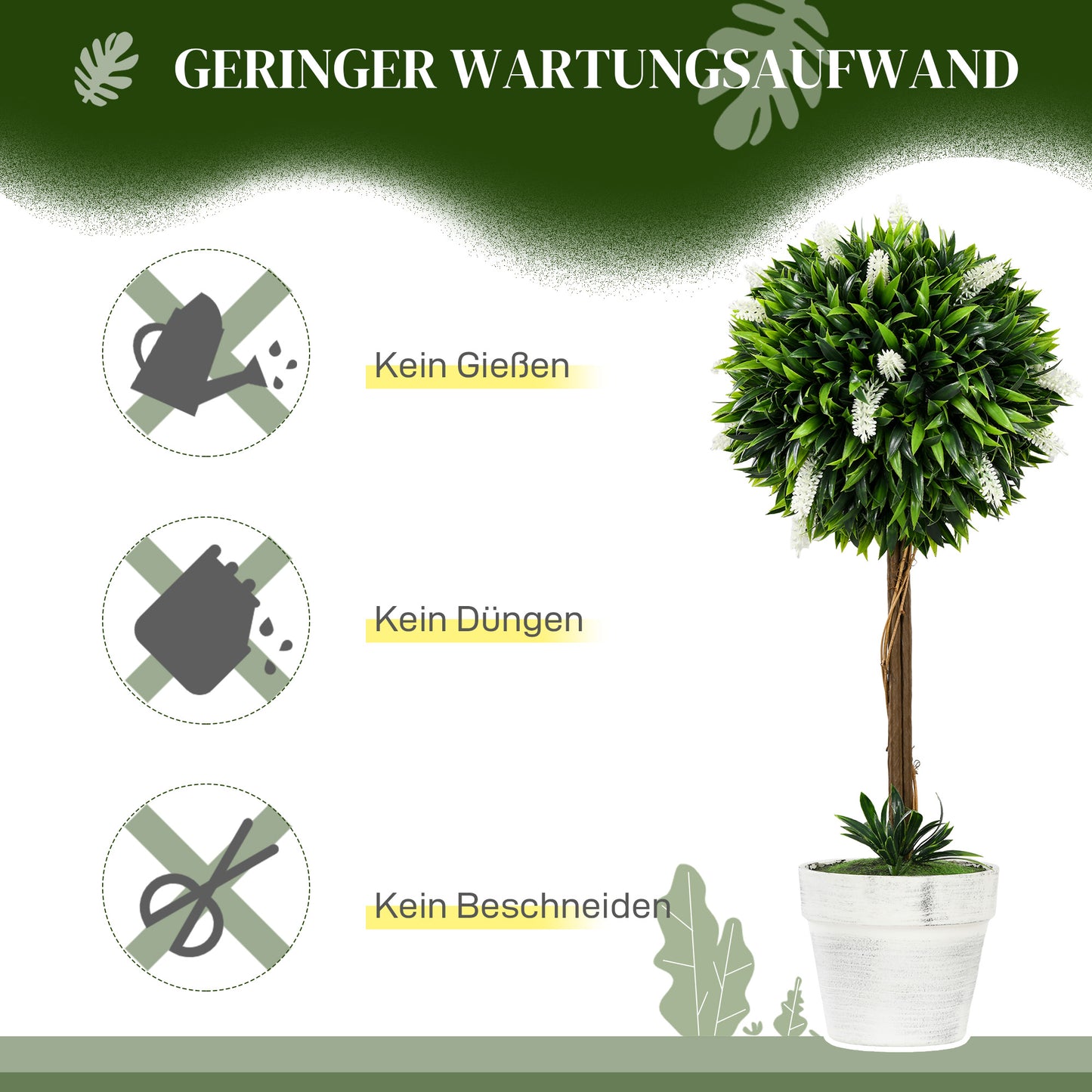 HOMCOM 2er-Set Lavendel Kunstbaum, 60 cm hoch, inkl. Topf und Kunstmoos, Weiß