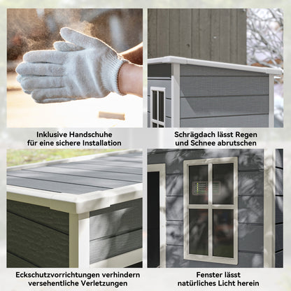 Outsunny Gerätehaus Kunststoff 1,14m² 151 x 92 x 193cm Geräteschuppen mit Pultdach Boden Fenster Grau
