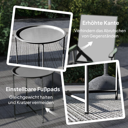 Outsunny Gartentisch, Runder Außen-Beistelltisch aus Stahl mit herausnehmbarem Tablett, faltbares Design, Terrassentisch, Schwarz