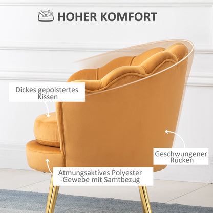 HOMCOM Lounge-Sessel, Vintage-Sessel i Samtoptik, Metallgestell, 76 x 67 x 74 cm, Gelb
