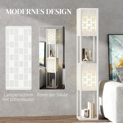 HOMCOM Stehlampe, Gittermuster, 2-Ebenen-Regale, für verschiedene Glühbirnen, Weiß
