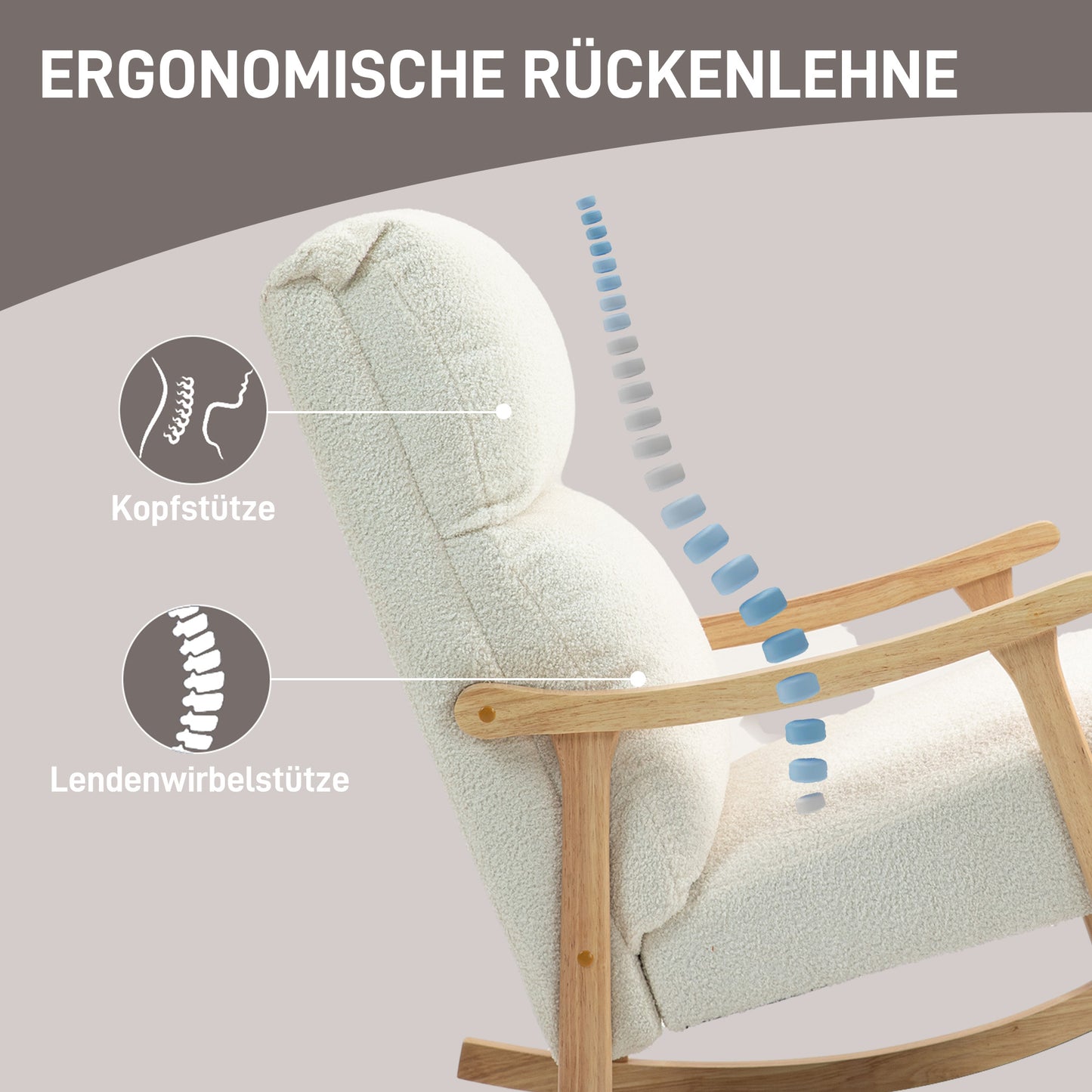 HOMCOM Schaukelstuhl، Stoffbezug in Samtoptik، Ergonomische Rückenlehne، 120 كجم Belastbarkeit، 65B x 90T x 98H سم، Cremeweiß