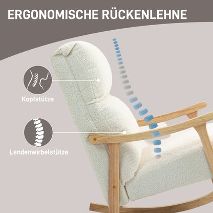 HOMCOM Schaukelstuhl، Stoffbezug in Samtoptik، Ergonomische Rückenlehne، 120 كجم Belastbarkeit، 65B x 90T x 98H سم، Cremeweiß