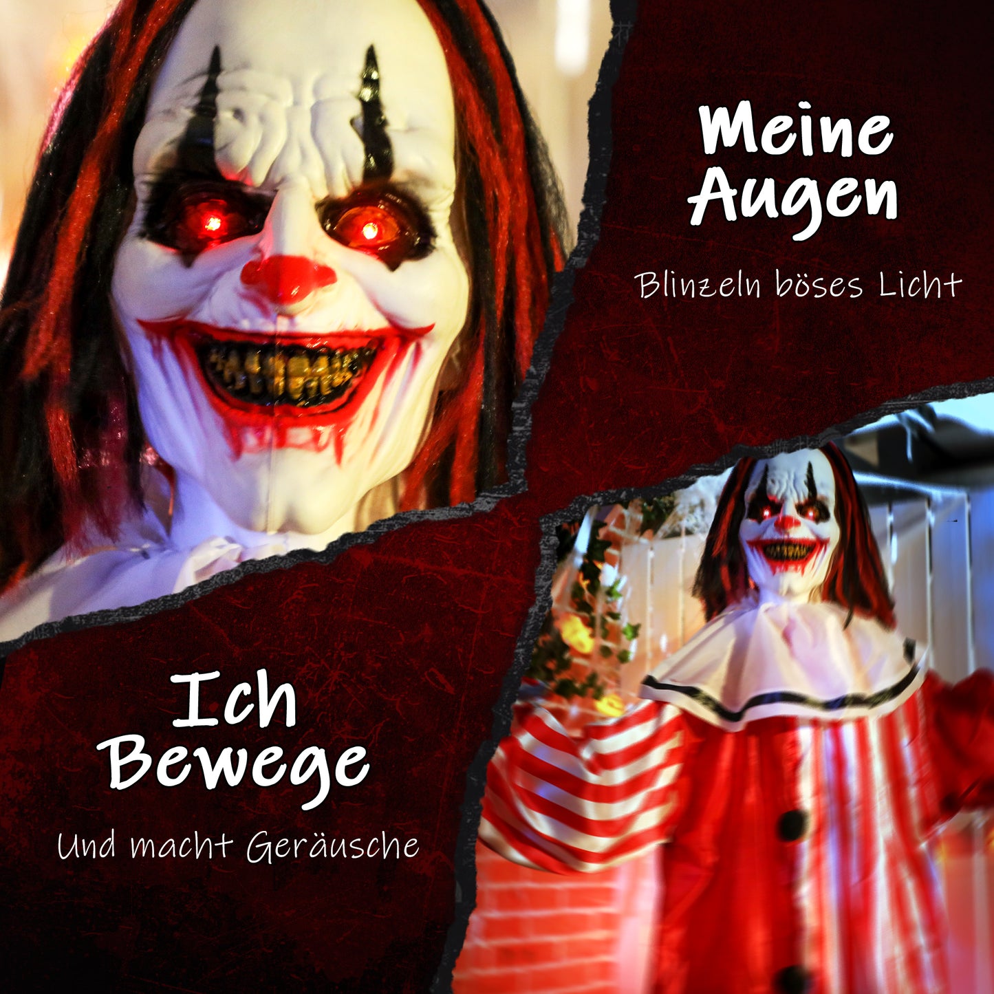 Outsunny 165 cm Halloween Dekoration Halloween Clown mit LED-Lichter, Soundfunktion Körper-Effekt