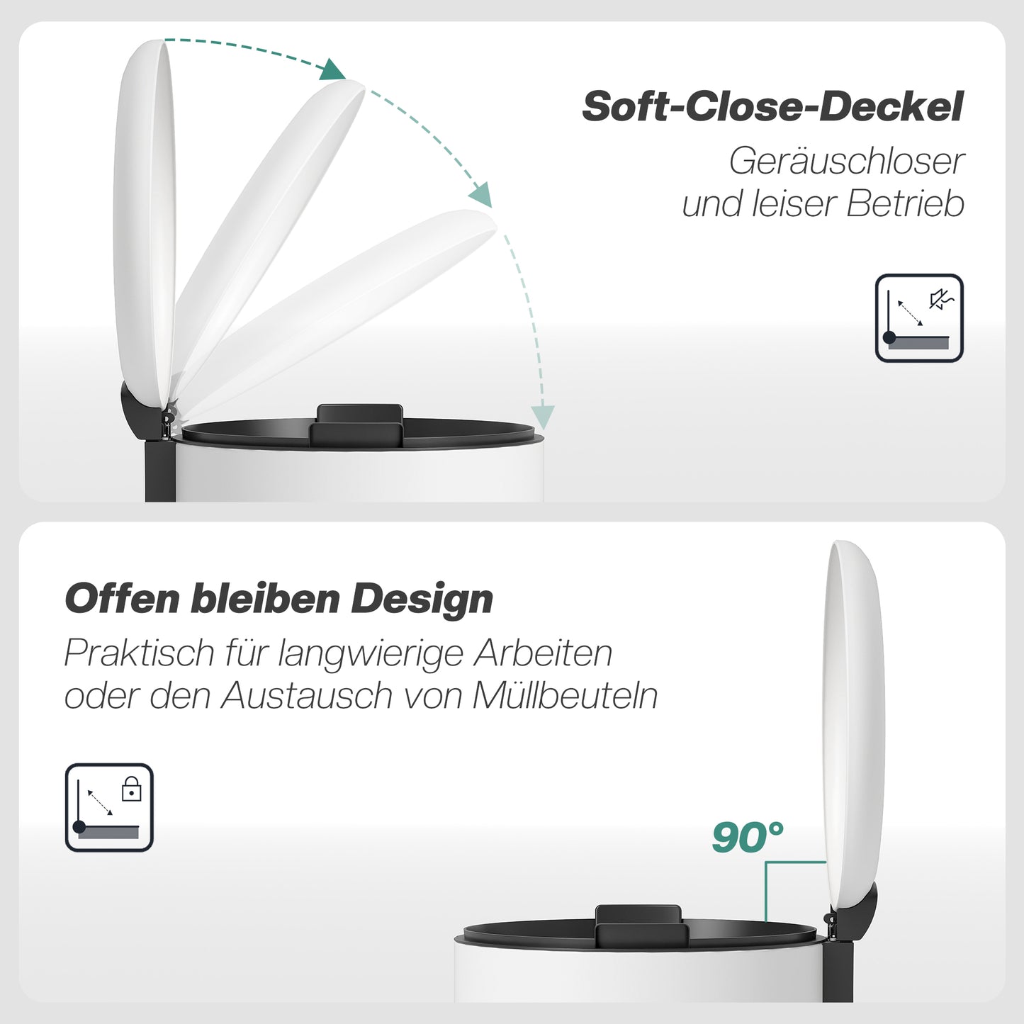 HOMCOM Mülleimer 30L, Treteimer, einrastbarer Deckel, Pedal, fleckenresistent, Cremeweiß