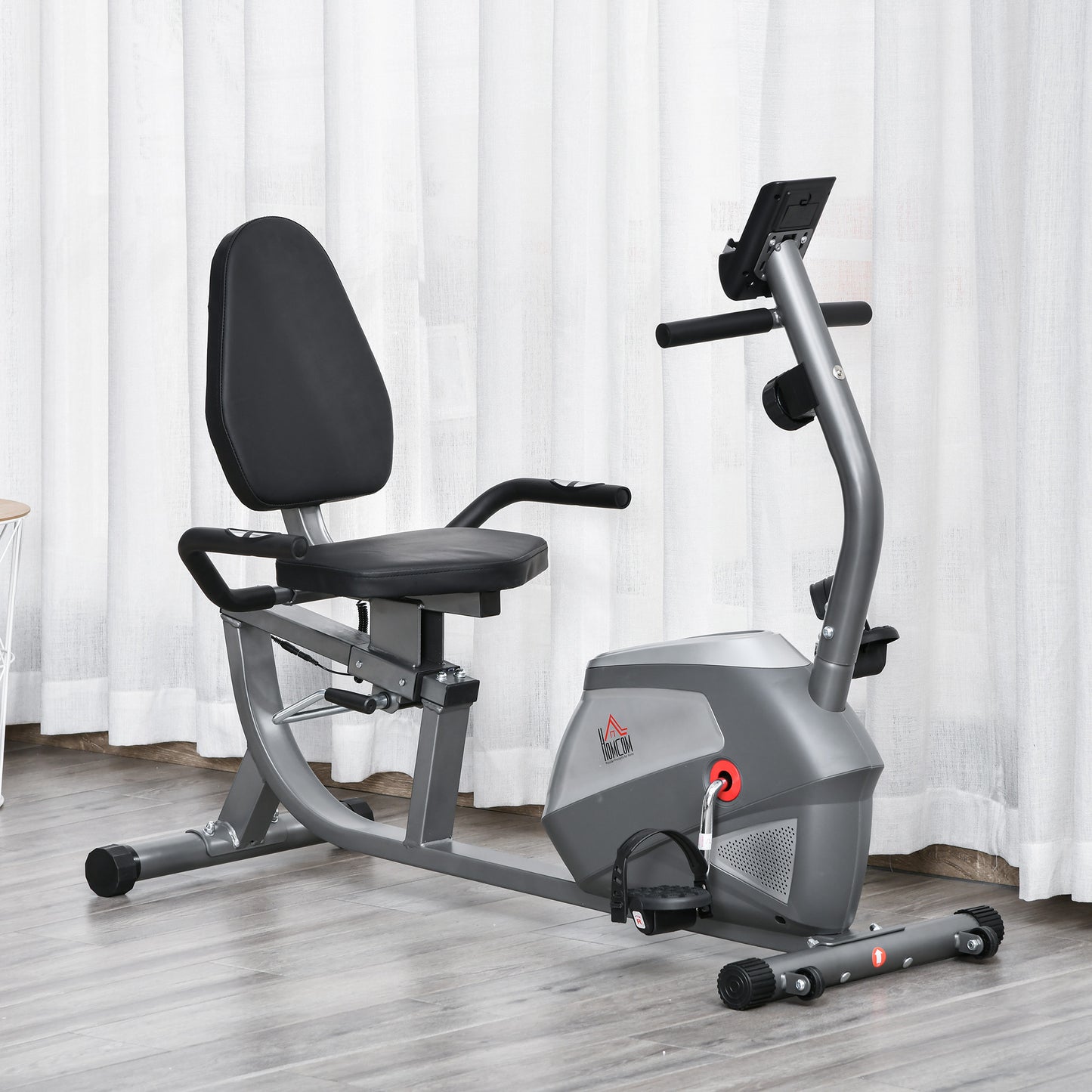 HOMCOM Liegeergometer mit LCD-Anzeige 8 stufig einstellbarem Magnetwiderstand Liegeheimtrainer mit Herzfrequenzsensoren, verstellbarer Rückenlehne, Nutzergewicht bis 110 kg für zu Hause Gym