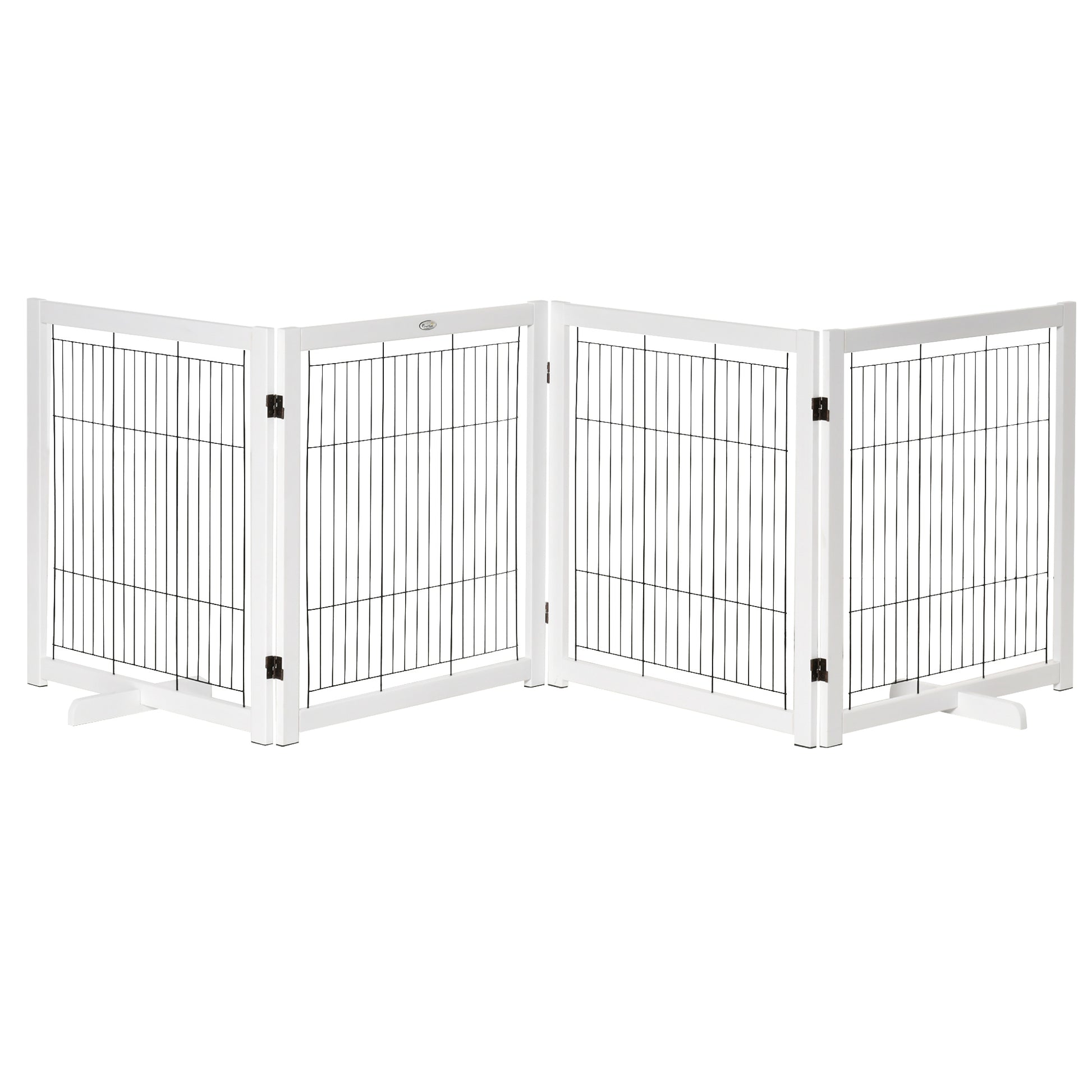 PawHut Türschutzgitter Holz Absperrgitter für Hunde Schutzgitter Hundegitter Sicherheitstür Bidirektionales Falten Stahl Weiß 305 x 35,5 x 82 cm