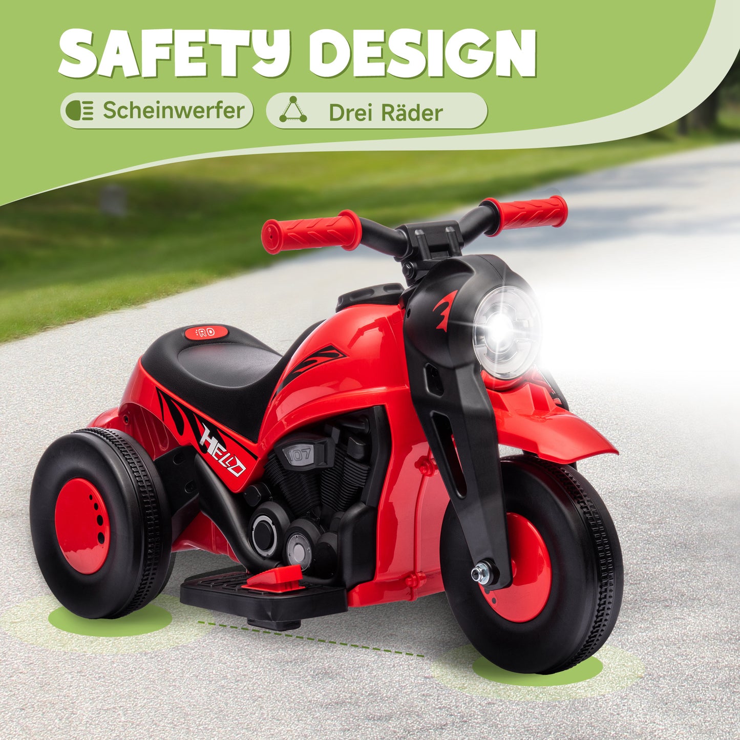 AIYAPLAY Kinder Electric Motorrad, 6V Kindermotorrad mit Musik, Blasen 2,5-3 km/h, for 2-5 Jahre Kinder