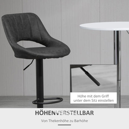 HOMCOM Barhocker 2er-Set, Lederoptik, drehbar, höhenverstellbar, Fußstütze, Metallrahmen, 47 x 52 x 87-109 cm, Grau
