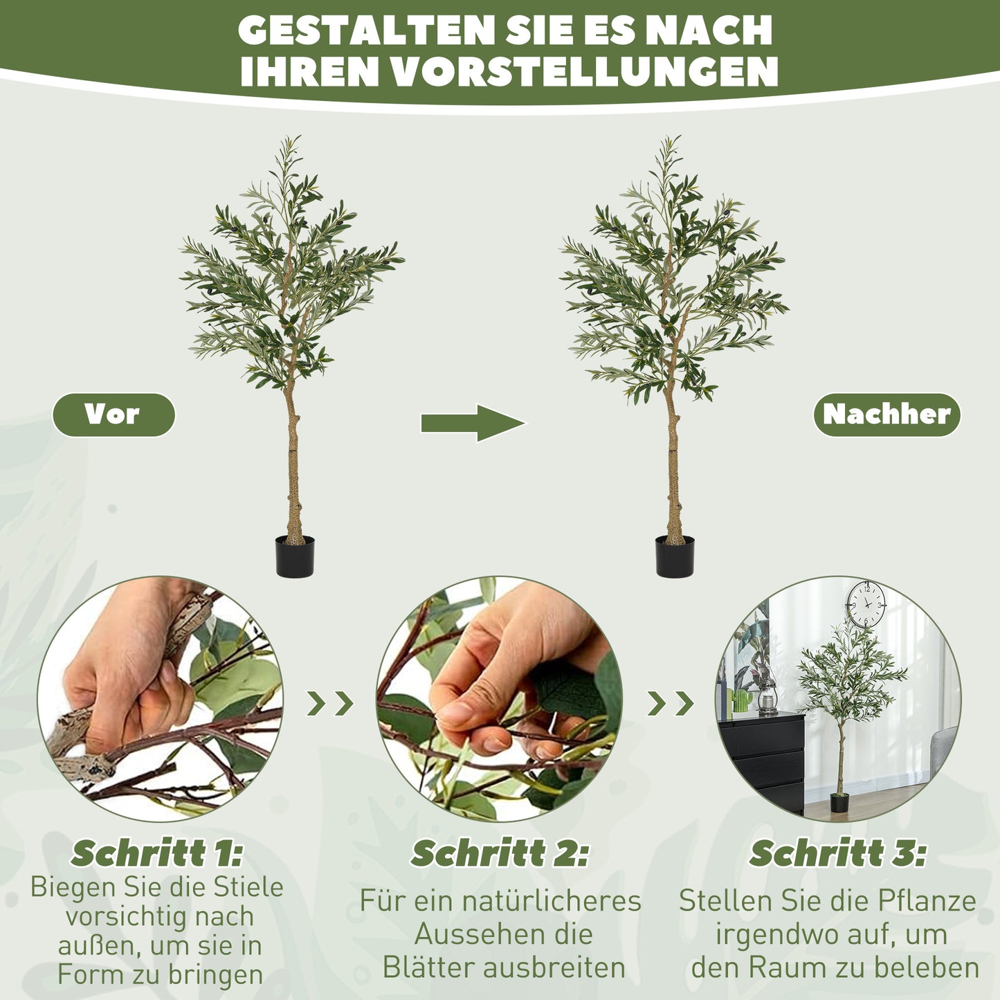 HOMCOM Kunstpflanze، Künstlicher Olivenbaum، 150 سم، 720 Blätter، 40 Oliven، مثبت Blumentopf، Dekorationspflanze، Grün