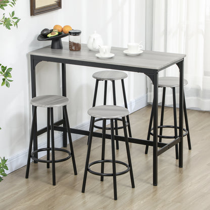 HOMCOM Bargarnitur, 5-teilig, Tisch & 4 Hocker, Industrie-Design, kompakt, rustikal