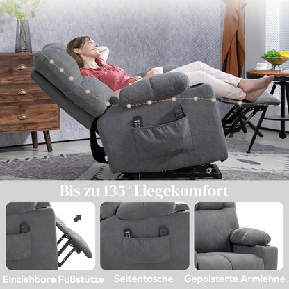HOMCOM Aufstehhilfe Seniorensessel, Liegefunktion, inkl. Fernbedienung, 144 cm x 91 cm x 88 cm, Grau
