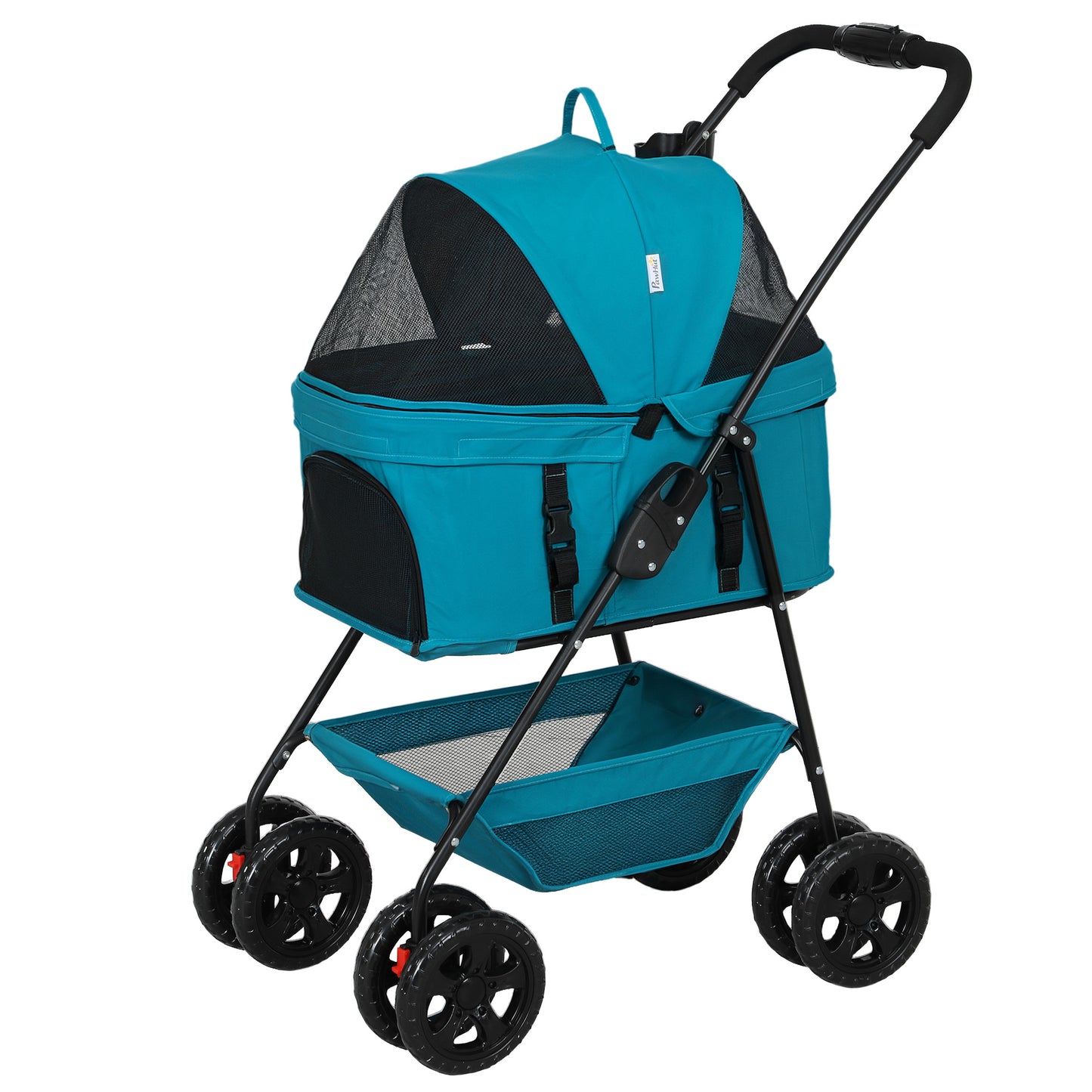 PawHut 3-in-1-Haustierkinderwagen، zusammenklappbarer Hundewagen mit 4 Rädern وabnehmbarer Trage for Hunde وKatzen Türkis