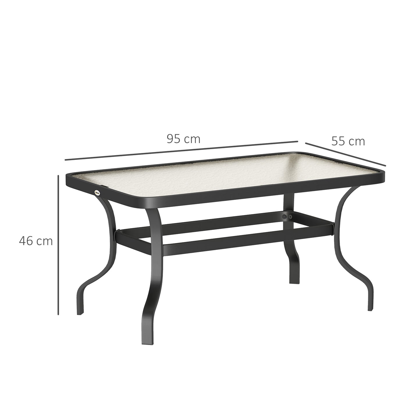 Outsunny Beistelltisch Hartglas Kaffeetisch Couchtisch mit Wellendesign, Abgerundete Ecke Balkontisch 95x55 cm Schwarz