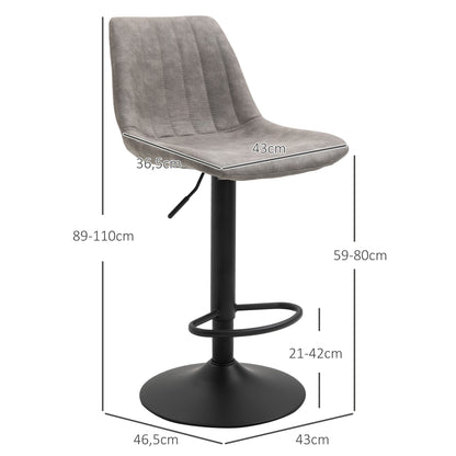 HOMCOM 2er-Set Barhocker im Retrodesign, inkl. Fußstütze, höhenverstellbar, Gaslift, Grau + Schwarz