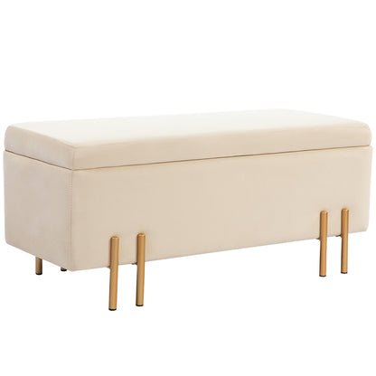 HOMCOM Polsterbank mit Stauraum, Truhenbank, Schaumstoff, Metall, Kautschukholz, 100 x 40 x 42 cm, Beige
